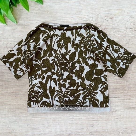 Ann Taylor NWT seaweed green & pale blue botanical print elbow sleeve sweater - Picture 3 of 9